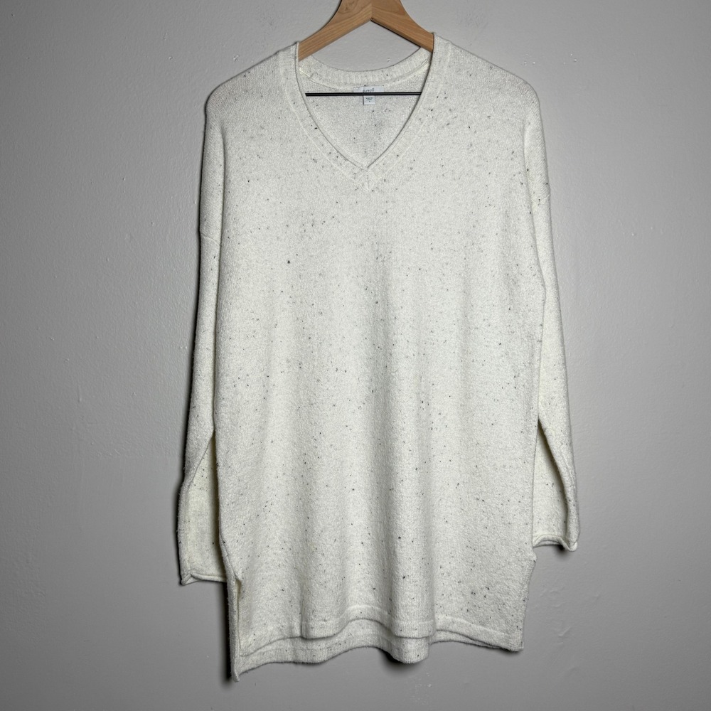 Purejill Womens Pullover Sweater S White Confetti Stretch V-Neck Soft Oversized